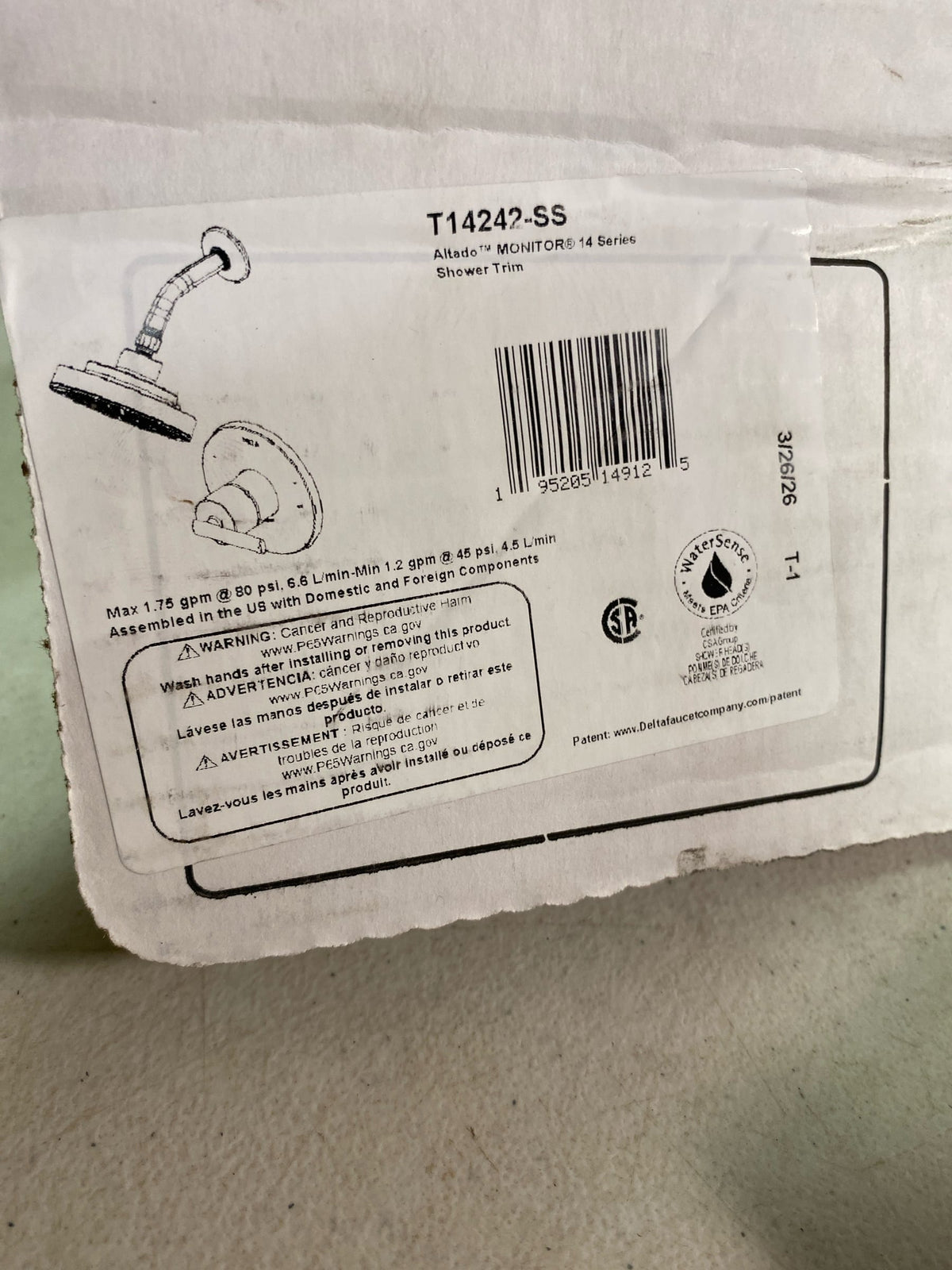 Delta T14242 Altado Monitor 14 Series Single Function Pressure Balanced 1.75 GPM Shower Only - Less Rough-In Valve - Brilliance Stainless