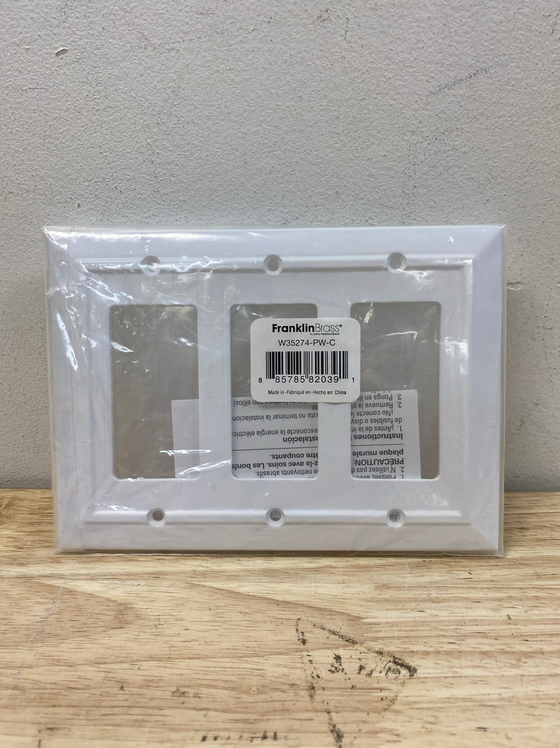 Franklin Brass W35274-PW-C Classic Beadboard Triple Rocker / GFI Outlet Wall Plate - Pure White