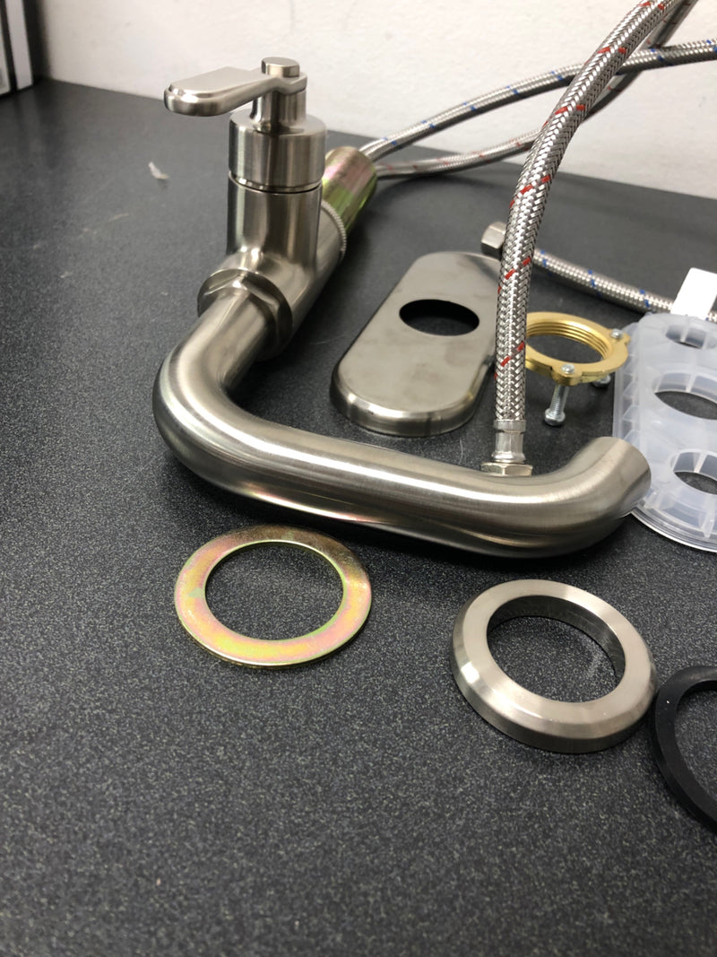 Signature Hardware 477060 Gunther 1.2 GPM Single Hole Bathroom Faucet with Lever Handle and Pop-Up Drain Assembly - Brushed Nickel