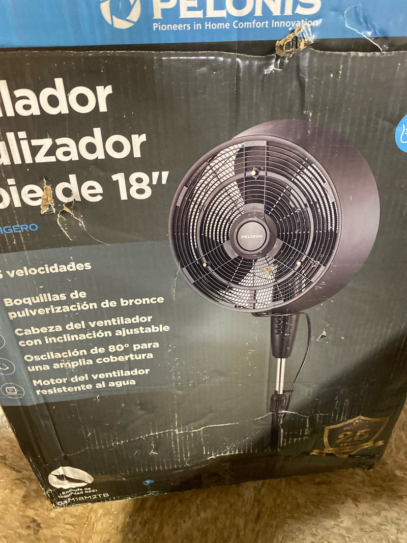 Pelonis PSFM18M2TB 18 in. 3 Speeds Outdoor Misting Pedestal Fan in Black with 80° Oscillation 1600 CFM for up to 500 sq. ft