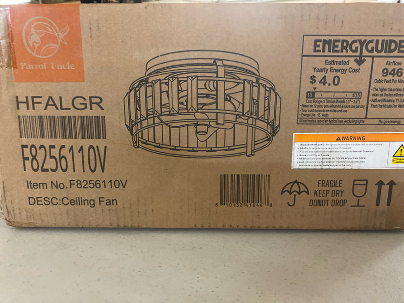 Matrix decor MD-F8256110V 12.7 in. Indoor Matte Black Flush Mount Crystal Cage Ceiling Fan with Light and Remote Control