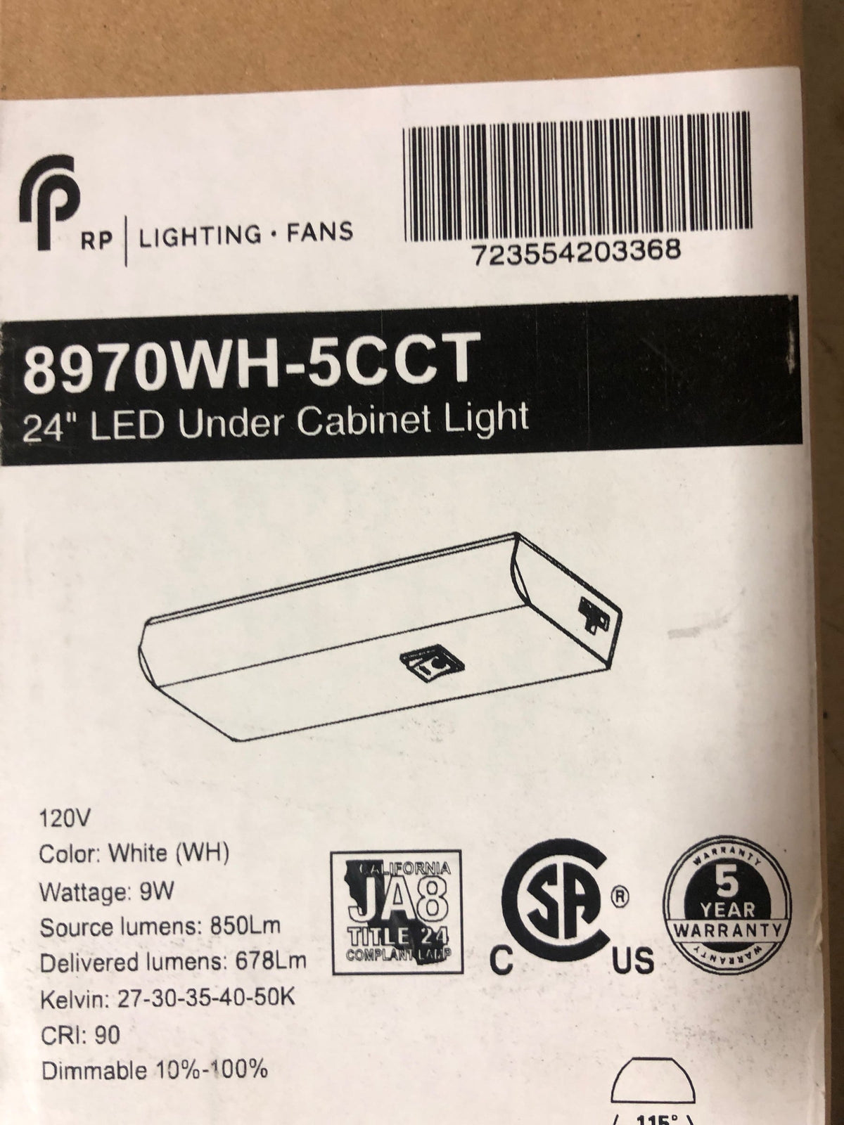 RP Lighting 24-Inch LED Under Cabinet Light 5CCT, White