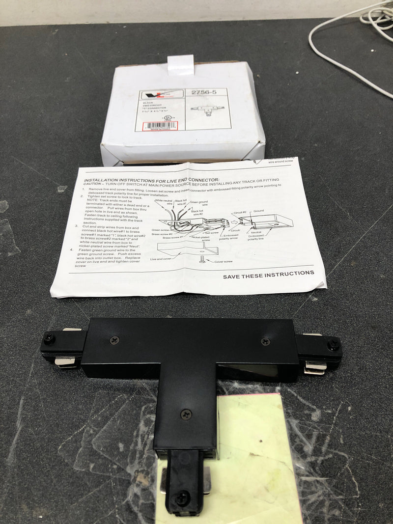 Volume lighting V2756-5 Black "T" Connector for 120-Volt 2-Circuit/1-Neutral Track Systems
