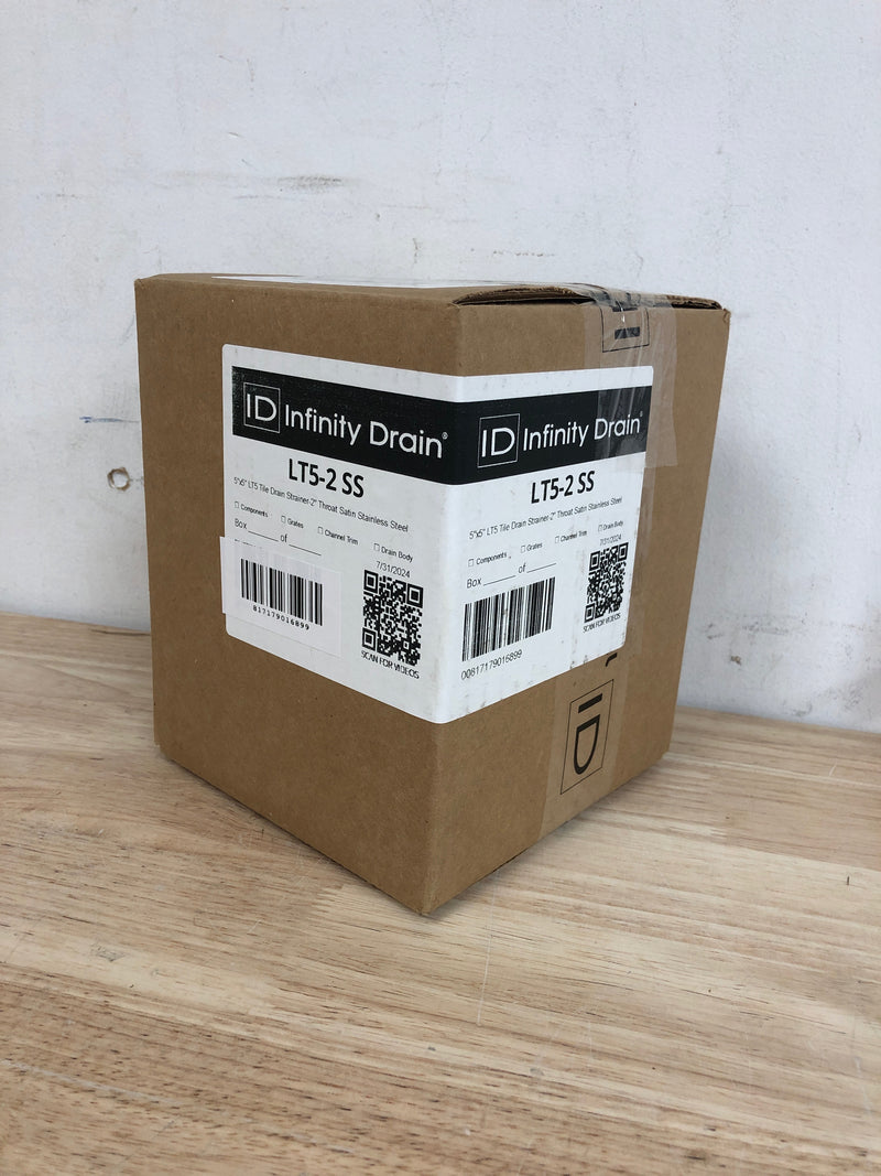 Infinity Drain LT5-2 SS 5"x5" LT5 Tile Drain Strainer-2" Throat in Satin Stainless