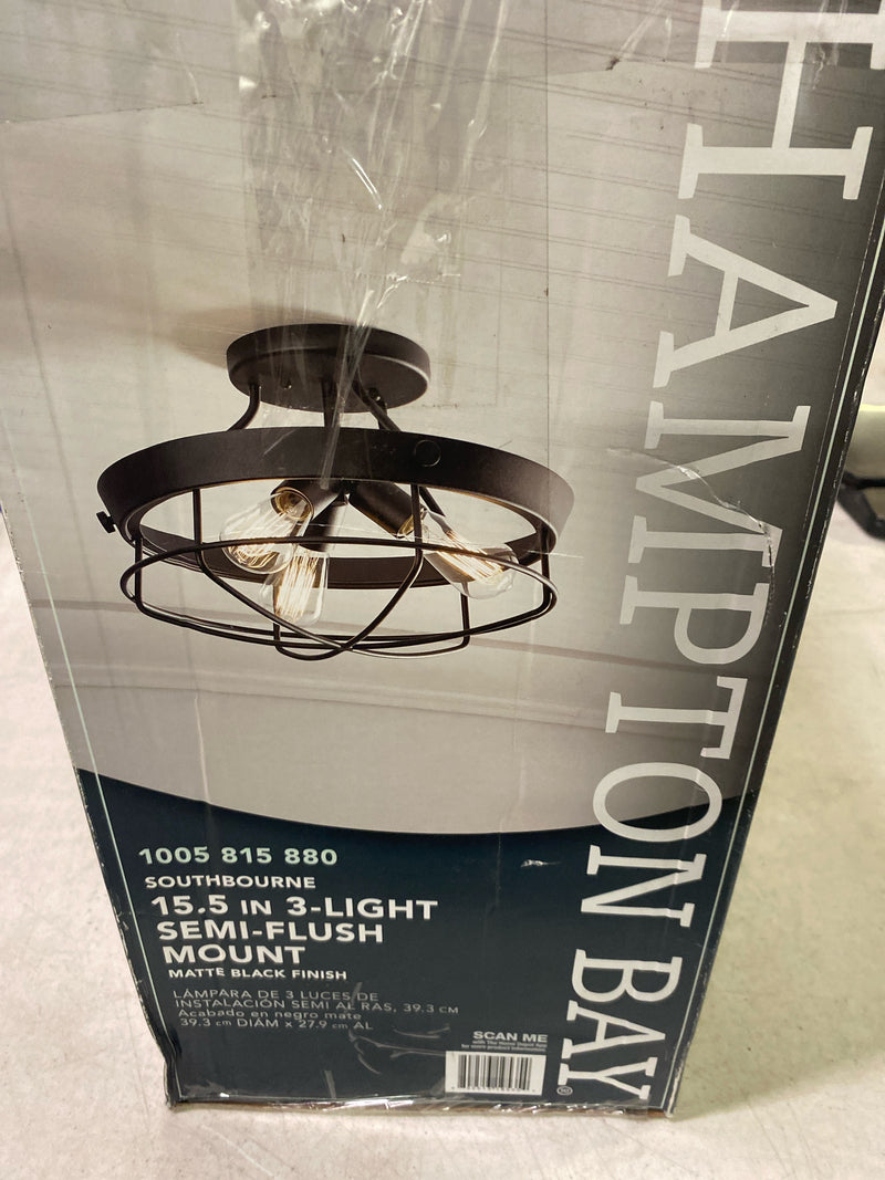 Southbourne 15.5 in. 3-Light Matte Black Rustic Farmhouse Semi-Flush Mount