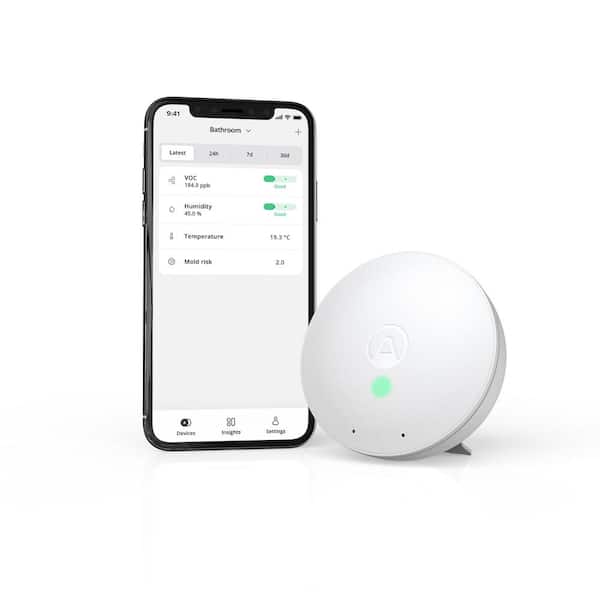 Airthings 2928 Wave Mini Battery Operated Smart Indoor Air Quality Monitor with Mold-Risk Indication