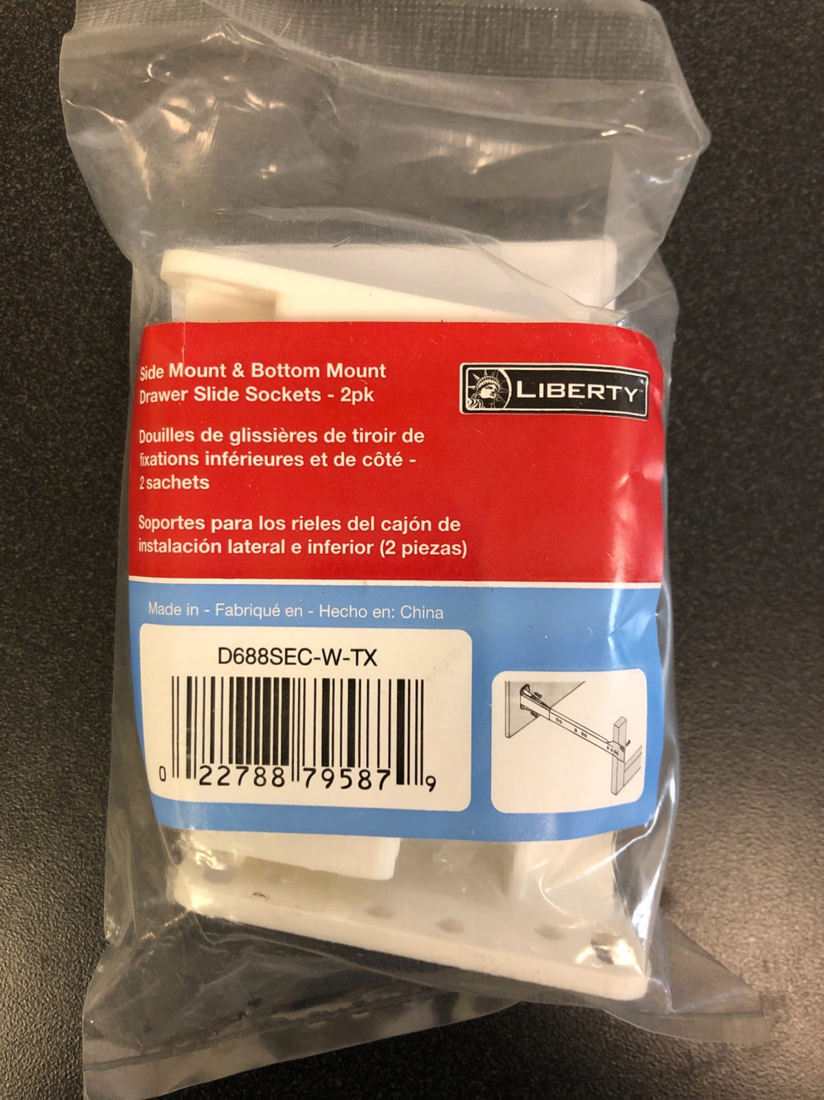 Liberty Hardware Side and Bottom Mounting Bracket Adapter for Face Frame Cabinets - Pair - White