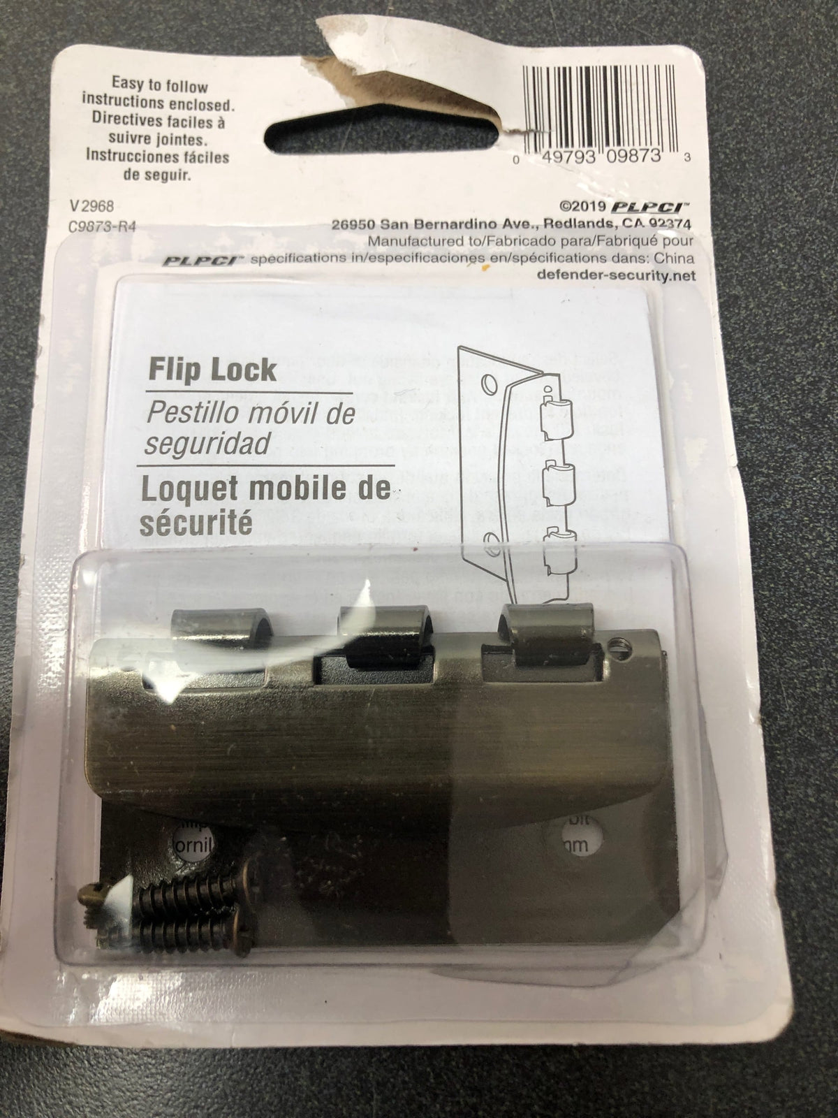 Prime-line U 9873 1-3/8 in. Door Lock Steel Antique Brass Finish Flip-Action Door Lock