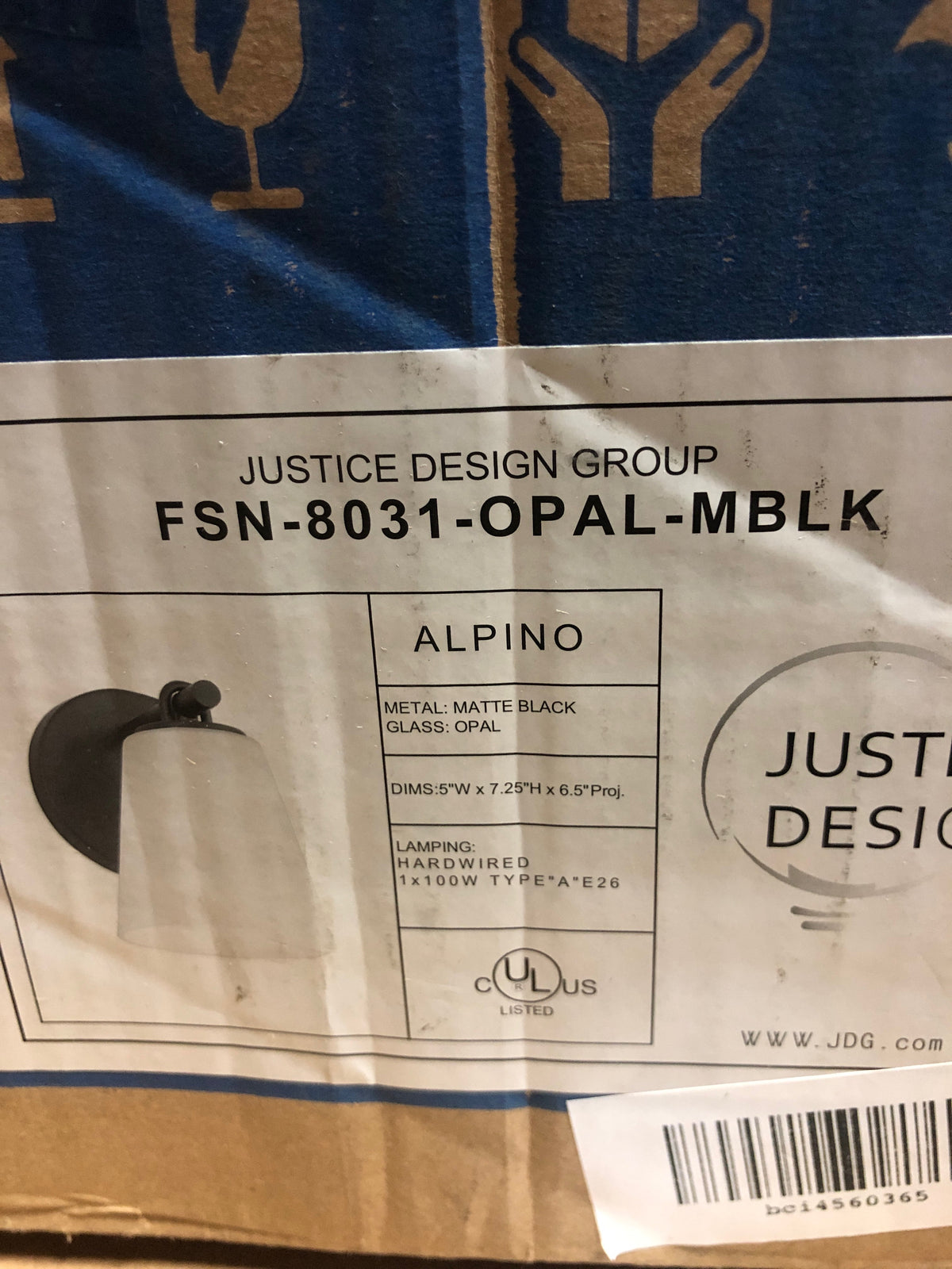 Justice Design Group FSN-8031-OPAL-MBLK Alpino 7" Tall Bathroom Sconce with Opal Artisan Glass Shade - Matte Black