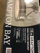 Hampton Bay Grafton 15 in. 3-Light Brushed Nickel Semi Flush Mount Ceiling Light