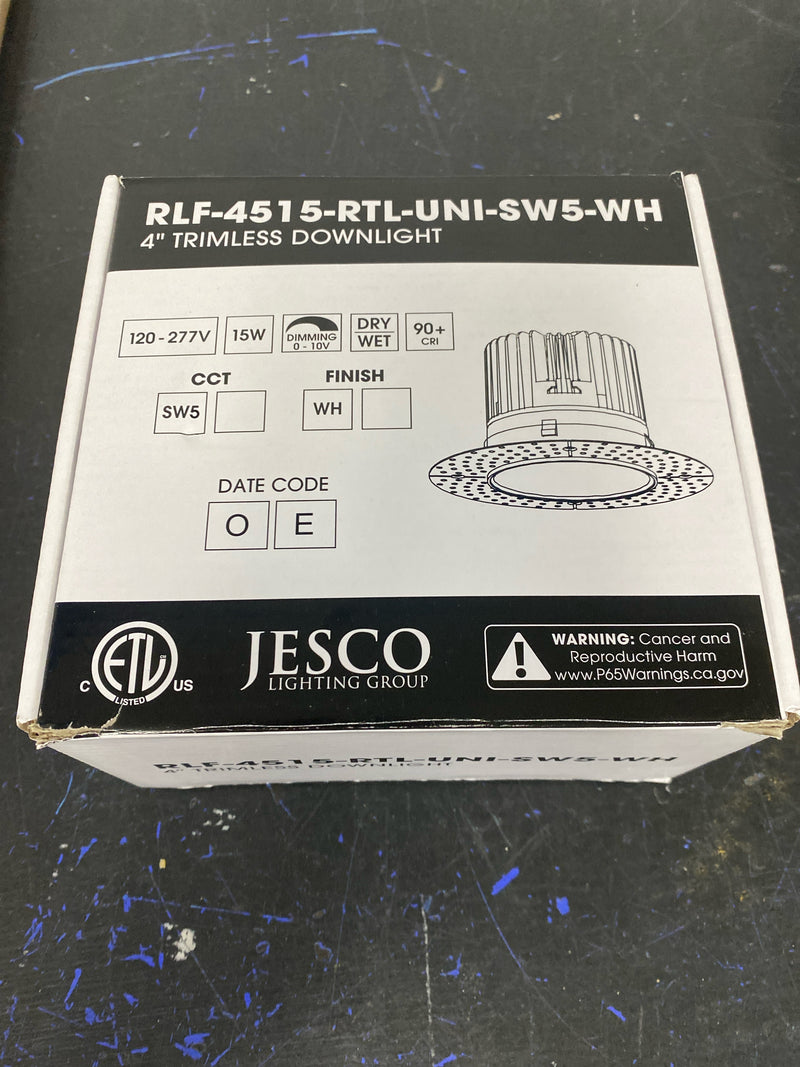 Jesco Lighting RLF-4812-3090-WH LED Canless Recessed Fixture with 4" Shower Trims - 3000K - Airtight - White