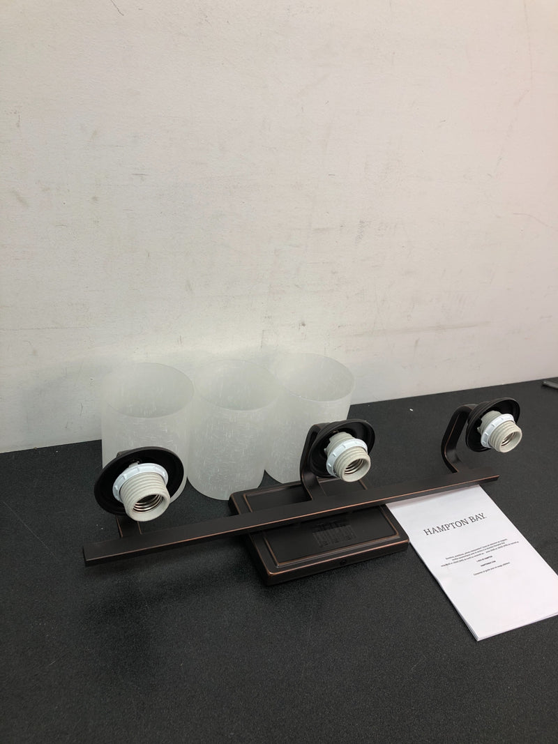 Hampton bay WB1001-VF 3-Light 21 in. Oil-Rubbed Bronze Contemporary Bathroom Vanity Light with Frosted Patterned Glass Shade