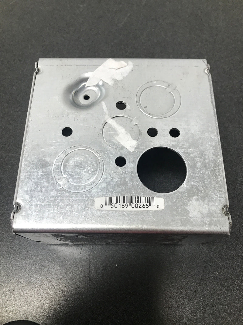 Raco 8265 4-11/16 in. W x 2-1/8 in. D 2-Gang Welded Square Box with One 1/2 in. KO, Four 3/4 in. KO's, Three TKO's, Raised Ground