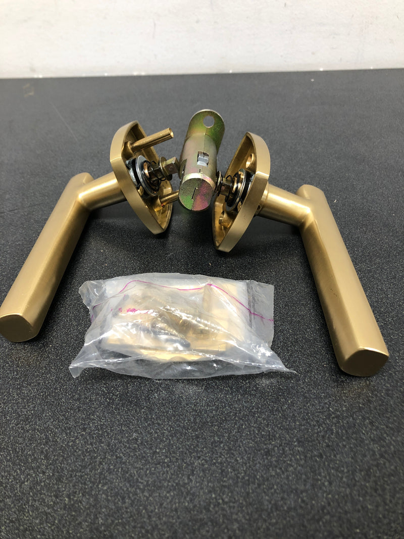 Emtek 5316FRLUS4RH Freestone Right Handed Passage Door Lever Set with Urban Modern Rose from the Urban Modern Collection - Satin Brass