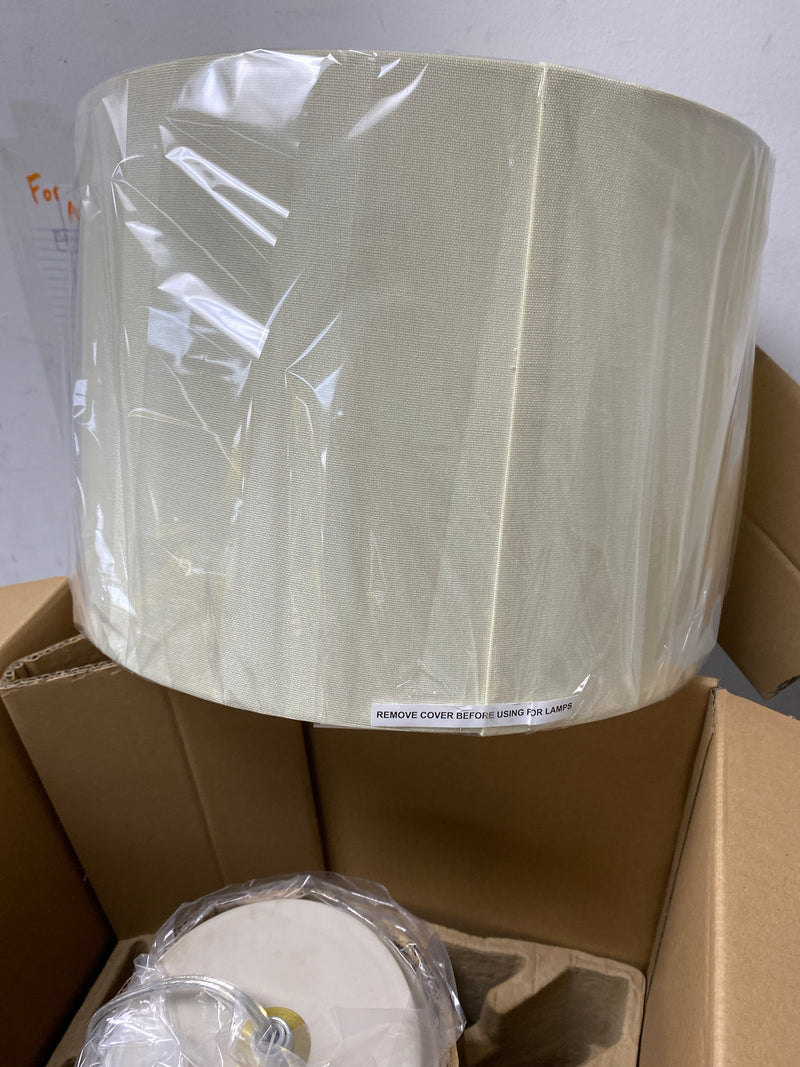 Hampton bay LT2205507 Brayward 25 in. Tan Concrete With Gold Metal Trim Table Lamp With Off-White Linen Fabric Shade