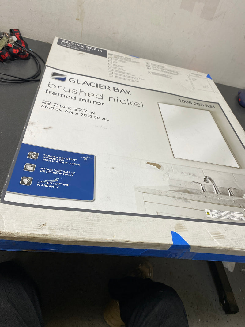 Glacier Bay 22.2" X 27.7" Framed Mirror Brushed Nickel - Free Shipping