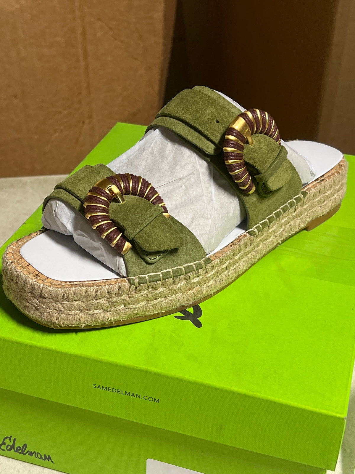 Sam Edelman Women's Tabbey Slip-On Sandals Olive Suede 9.5 M