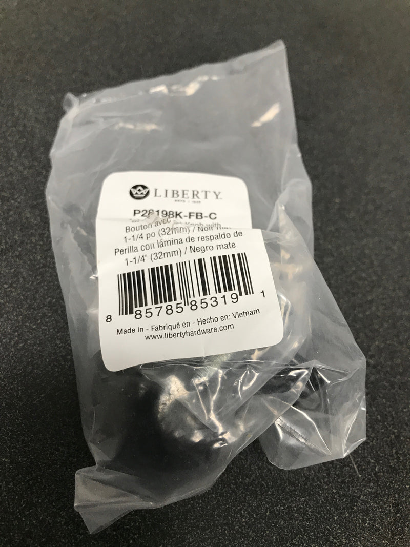 Liberty Hardware P28198K-FB-C Iron Craft 1 Inch Oval Cabinet Knob with Backplate - Matte Black
