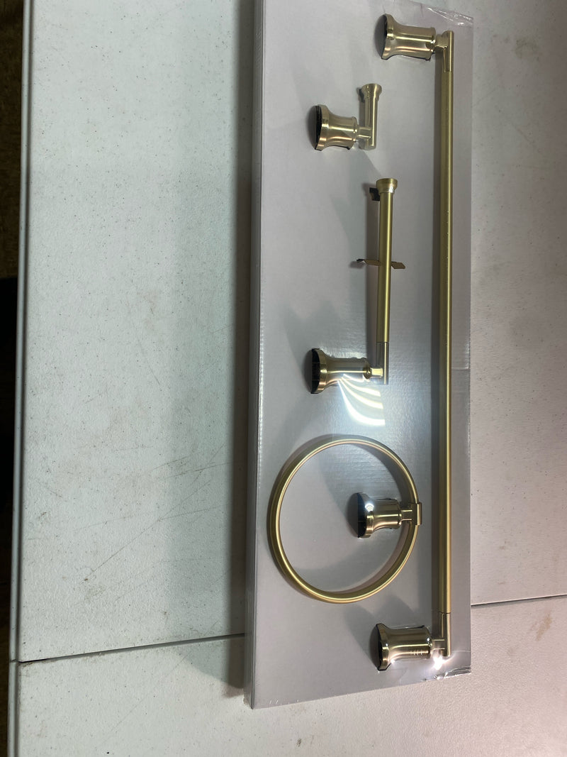 Glacier bay 20203-904405 Oswell 4-Piece Bath Hardware Set with 24 in. Towel Bar, TP Holder, Towel Ring and Robe Hook in Matte Gold