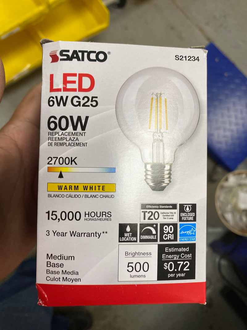 Satco Lighting S21234 6 Watt Vintage Edison Dimmable G25 Medium (E26) LED Bulb - 500 Lumens , 2700K , and 90CRI - Clear