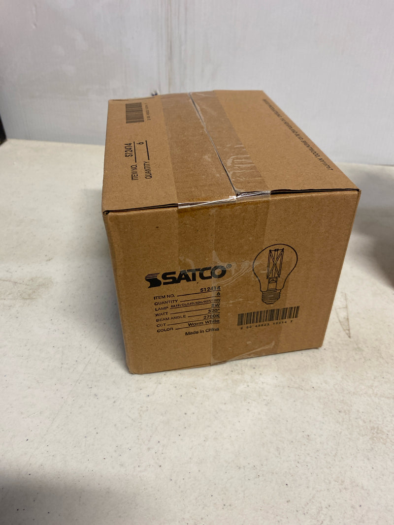 Satco S12414-8 8 Watt LED A19; Clear; Medium Base; 2700K; 90 CRI; 120 Volt; 800L Lumens; Dimmable; 15000 Hours Rated; 6 Pack