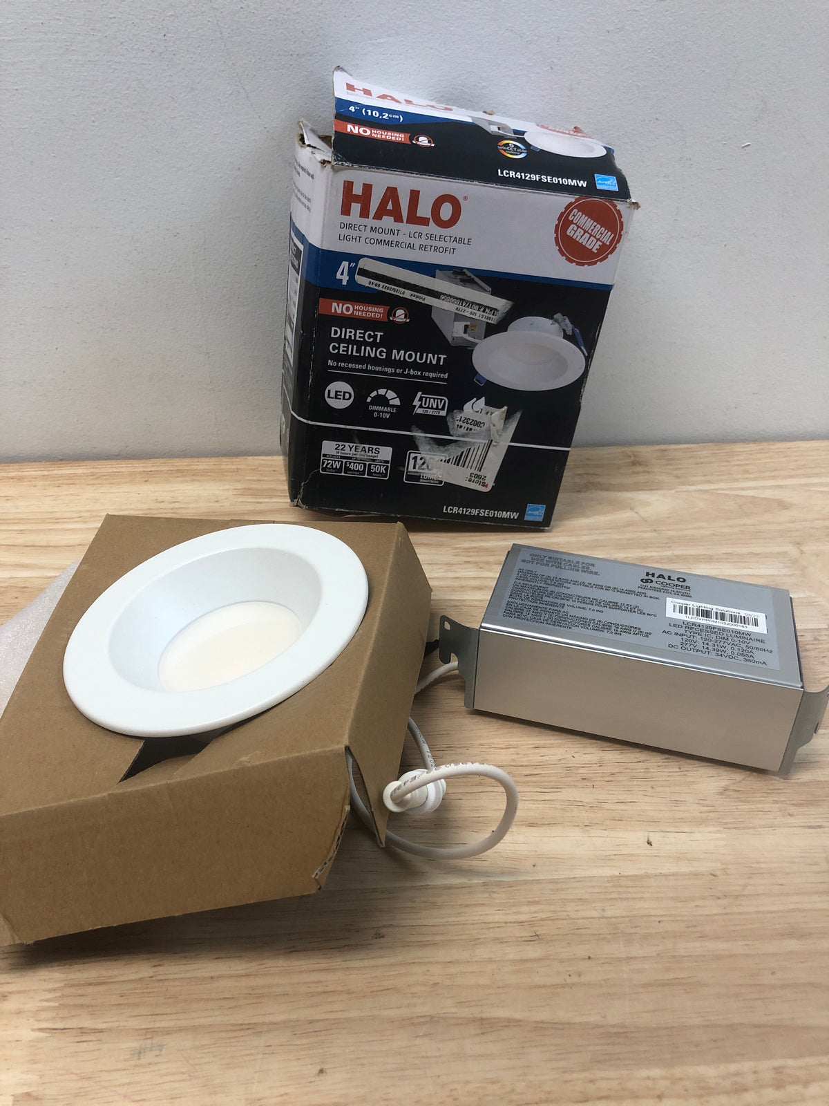 Halo LCR4129FSE010MW LCR4 4 in. Soft White Selectable CCT Integrated LED Recessed Light With Round Surface Mount White Trim Retrofit Module