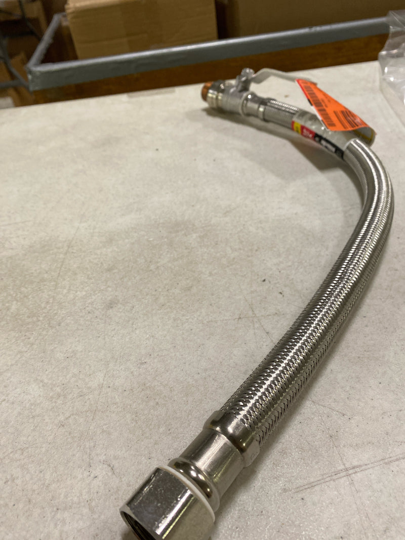 Everbilt EBBS34PF18BV 3/4 in. PTC x 3/4 in. FIP x 18 in. Braided Stainless Steel Water Heater Connector with Ball Valve