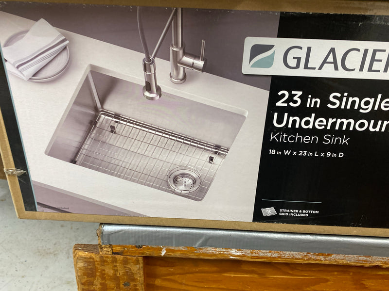 Glacier bay VUR2318A1ACC Tight Radius 23 in. Undermount Single Bowl 18 Gauge Stainless Steel Kitchen Sink with Accessories