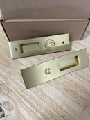 Emtek 2155US4138 Narrow Modern Rectangular 7-1/4 Inch Privacy Mortise Pocket Door Lock for 1-3/8" Thick Doors - Satin Brass