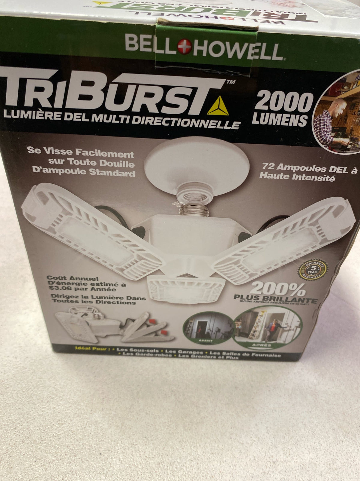 Bell + howell 8532 TriBurst 10.5 in. White 72 High Intensity LED 2000 Lumens Flush Mount Ceiling Light with 3 Adjustable Heads