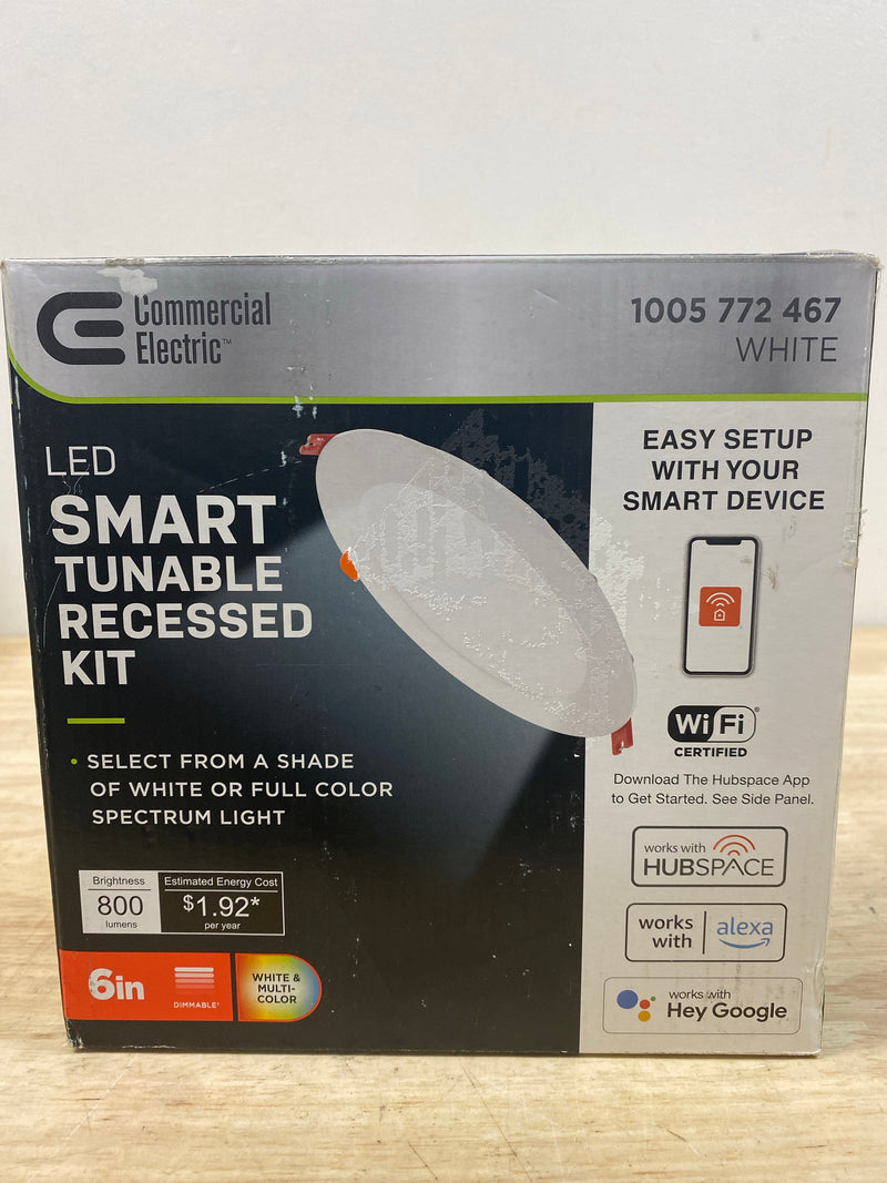 Commercial electric 50292 Hubspace LED 6 in Round Smart RBG + Tuneable White Canless Recessed Light for Kitchen Bath Living rooms, White