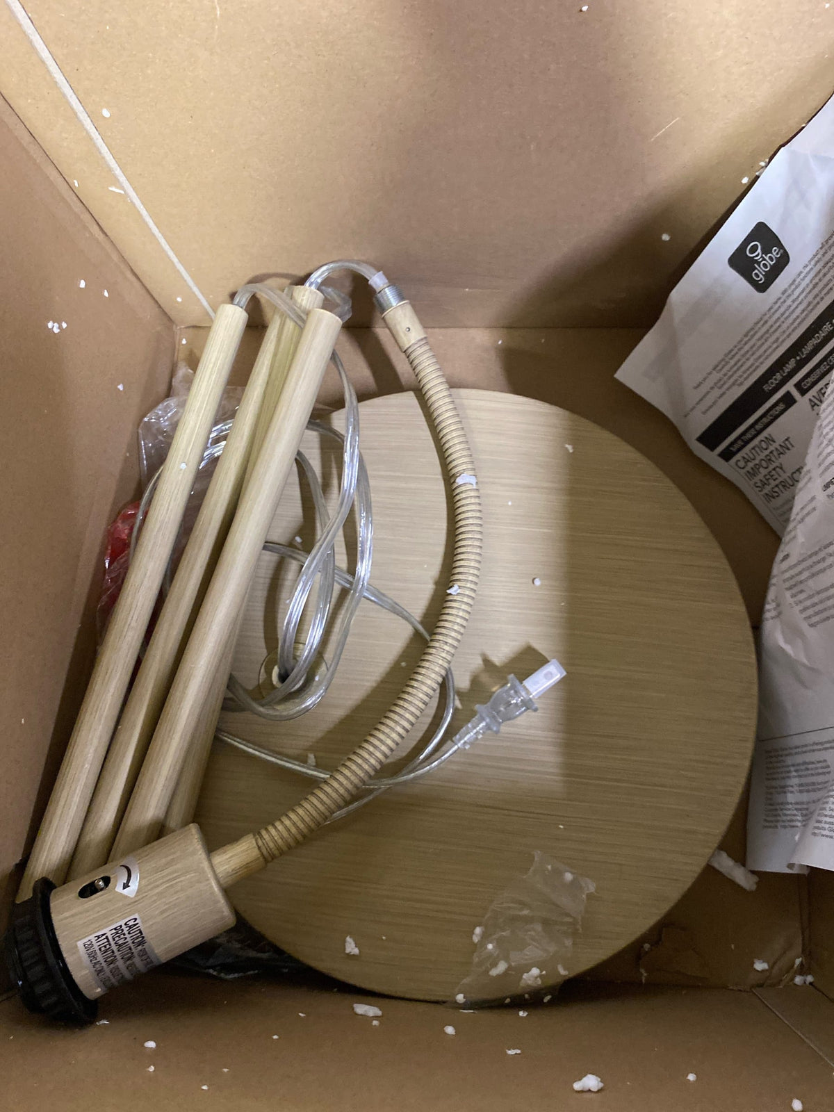 Globe Electric 65907 52" Floor Lamp, Light Faux Wood, White Pattern Shade, On/Off Rotary Switch on Socket