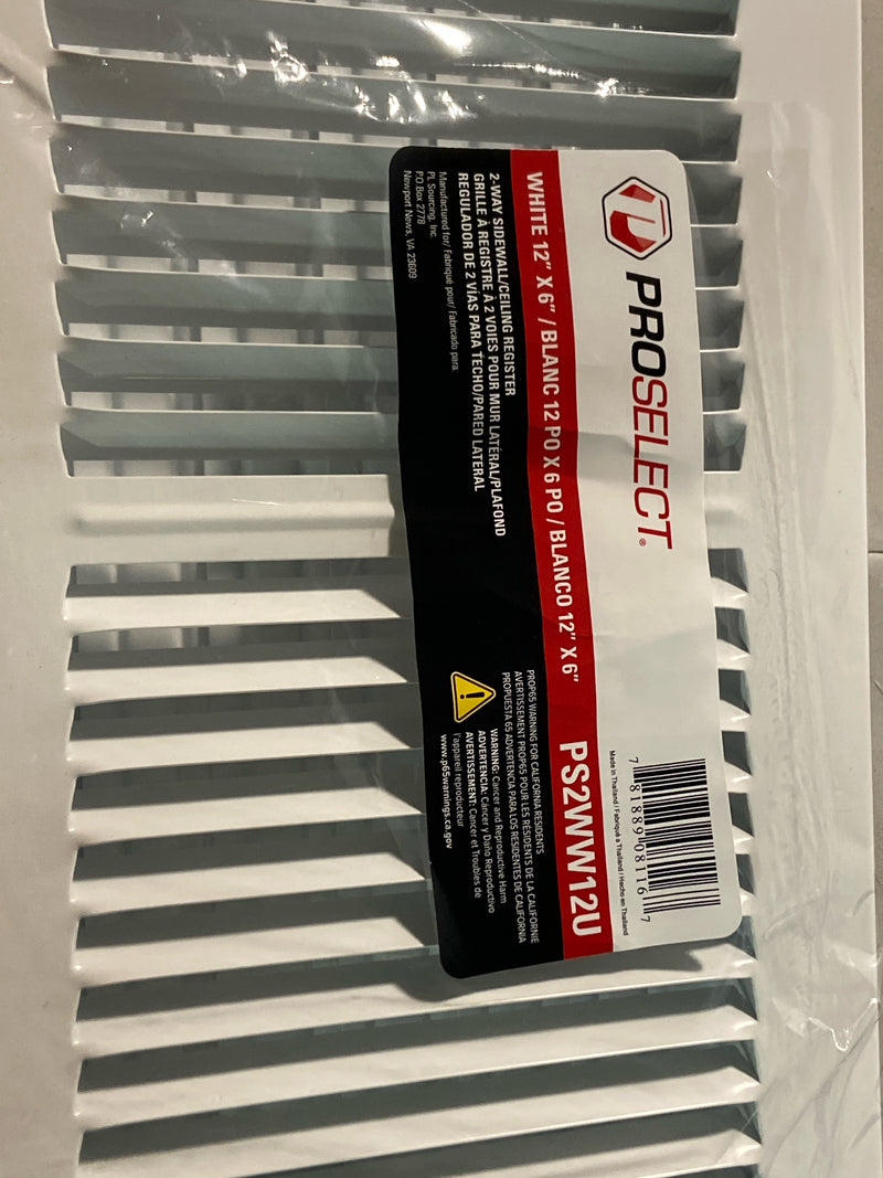 ProSelect PS2WW12U 12 x 6 in. Residential Ceiling & Sidewall Register in White 2-way Steel - White