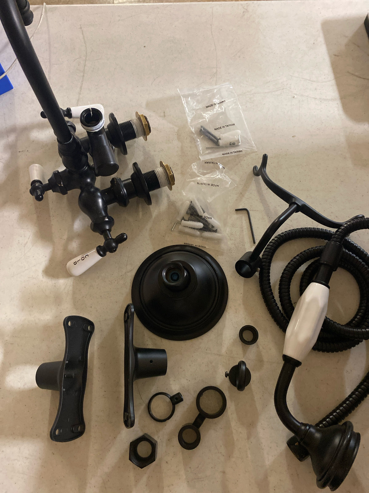 Signature Hardware 479746 Gooseneck Wall Mount Tub and Shower Conversion Kit with Tub Faucet, Shower Head, Hand Shower and 60" x 27" D-Shaped Shower Ring - Matte Black