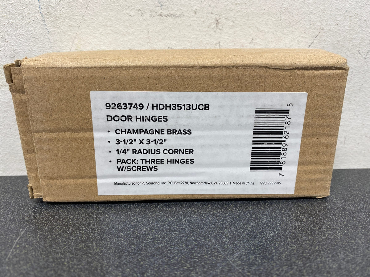 Miseno MDH3513CB 3-1/2 x 3-1/2 Plain Bearing 1/4" Radius Corner Door Hinge - Pack of 3 - Champagne Brass
