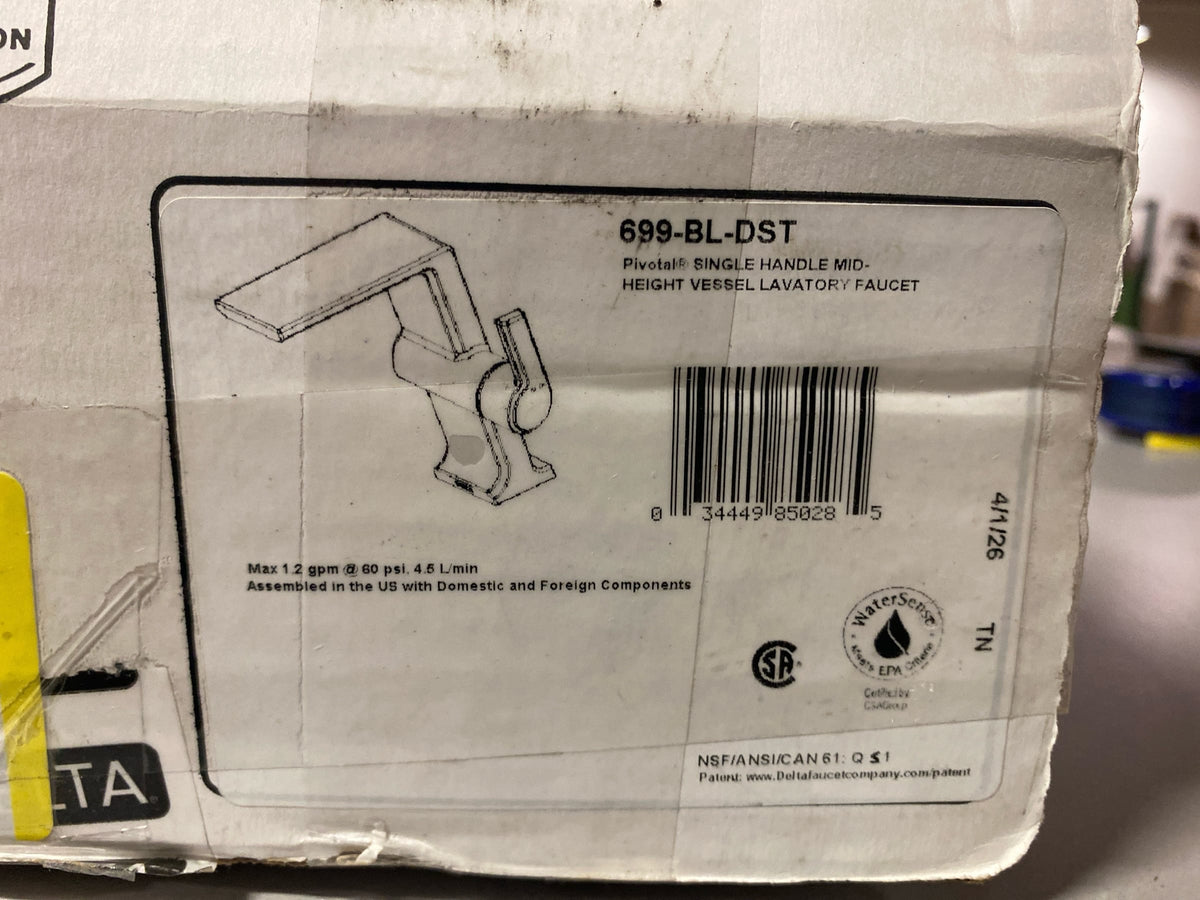Delta 699-BL-DST Pivotal 1.2 GPM Single Hole Mid Height Bathroom Faucet Less Drain Assembly - Matte Black