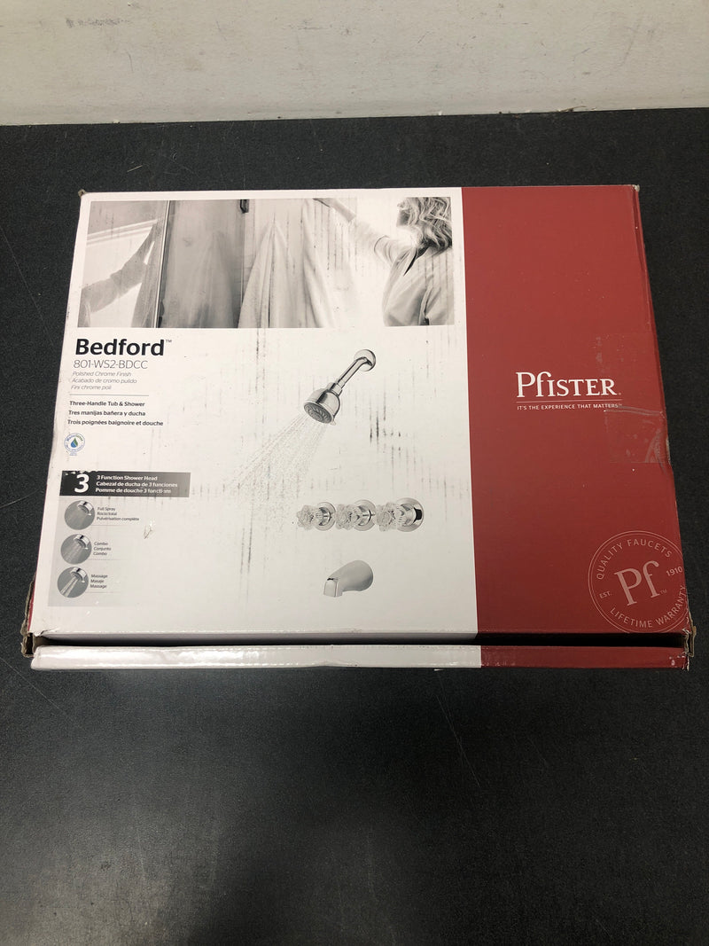 Pfister 801-WS-2BDCC Bedford Triple Handle 3-Spray Tub and Shower Faucet 1.8 GPM in Polished Chrome (Valve Included)