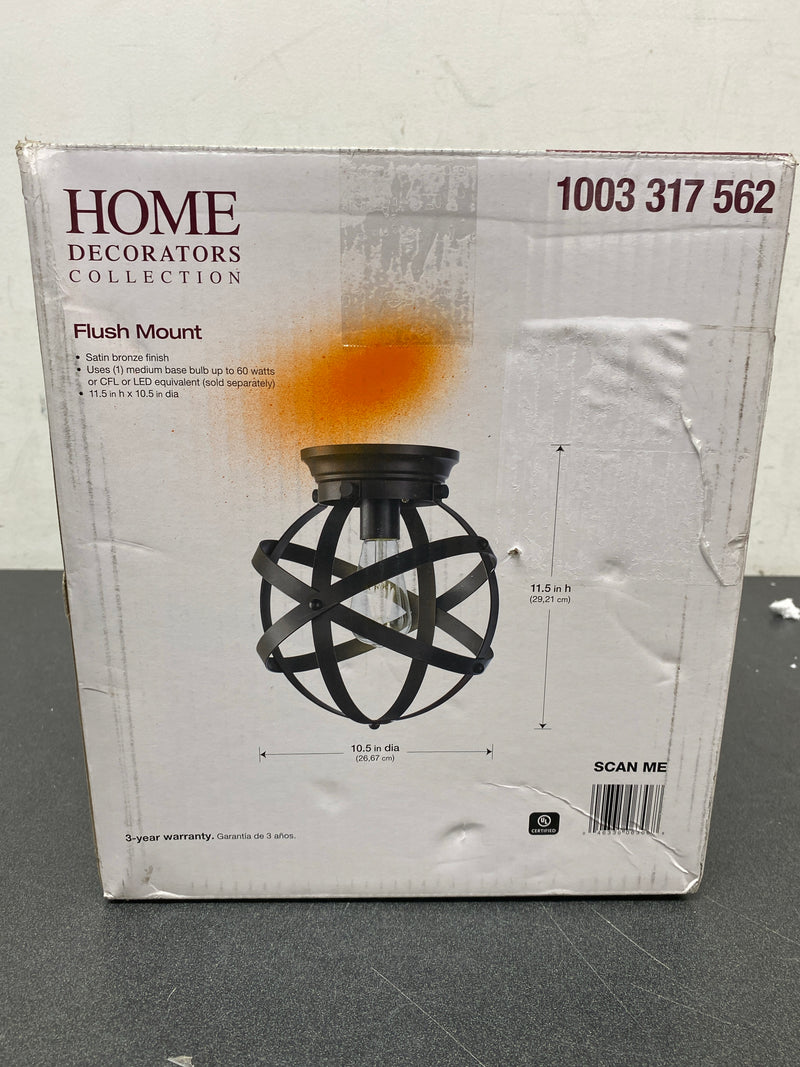 Home decorators collection HB1080-34 Kerby 10.5 in. 1-Light Rustic Industrial Satin Bronze Flush Mount Ceiling Light