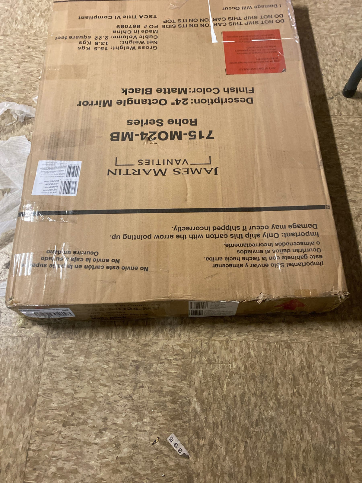 James Martin Vanities 715-MO24-MB 715-MO24 Rohe 36" x 24" Bathroom Mirror
