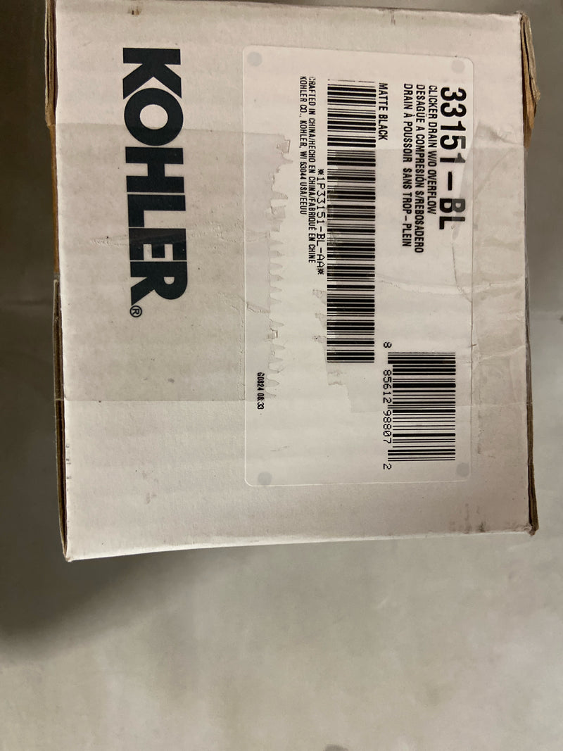 Kohler K-33151-BL Pop-up Clicker Drain Without Overflow - Matte Black
