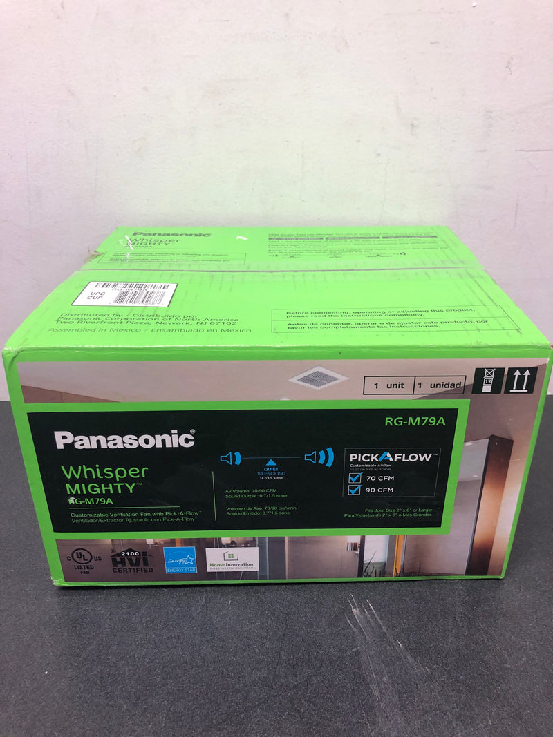 Panasonic RG-M79A Whisper Mighty Pick-A-Flow 70/90 CFM Ceiling/Wall Bathroom Exhaust Fan, Energy Star with 9 in. x 9 in. Grille Footprint