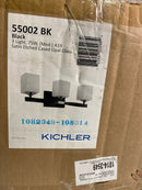 Kichler Marette 22.75" Vanity Light in Black, 3-Light Modern Bathroom Light with Satin Etched Cased Opal Glass, (22.75" W x 8" H), 55002BK