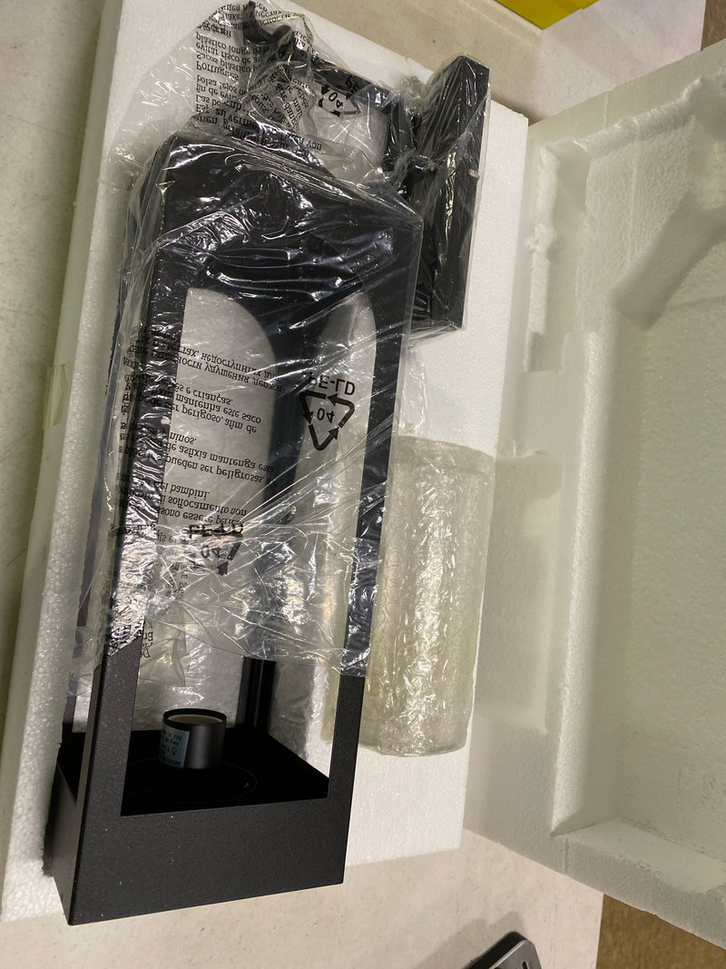 Lamqee 06FTL0274ABK Modern 1-Light Black Dusk to Dawn Outdoor Wall Light Sconce with Seeded Glass