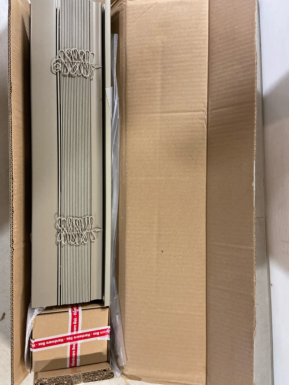 Home decorators collection 10793478377404 Driftwood Gray Cordless Premium Faux Wood blinds with 2.5 in Slats - 24 in W x 48 in L (Actual Size 23.5 in W x 48 in L)