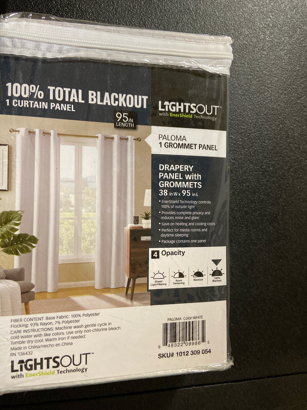 Lightsout with enershield technology HDPALOMA-100-470 Paloma White 38 in. W x 95 in. L Grommet 100% Blackout Curtain (Single Panel)