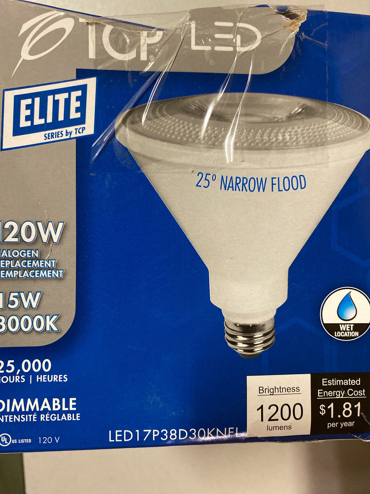 TCP LED17P38D30KNFL Single 17 Watt Frosted Dimmable PAR38 Medium (E26) LED Bulb - Narrow 3000K - White