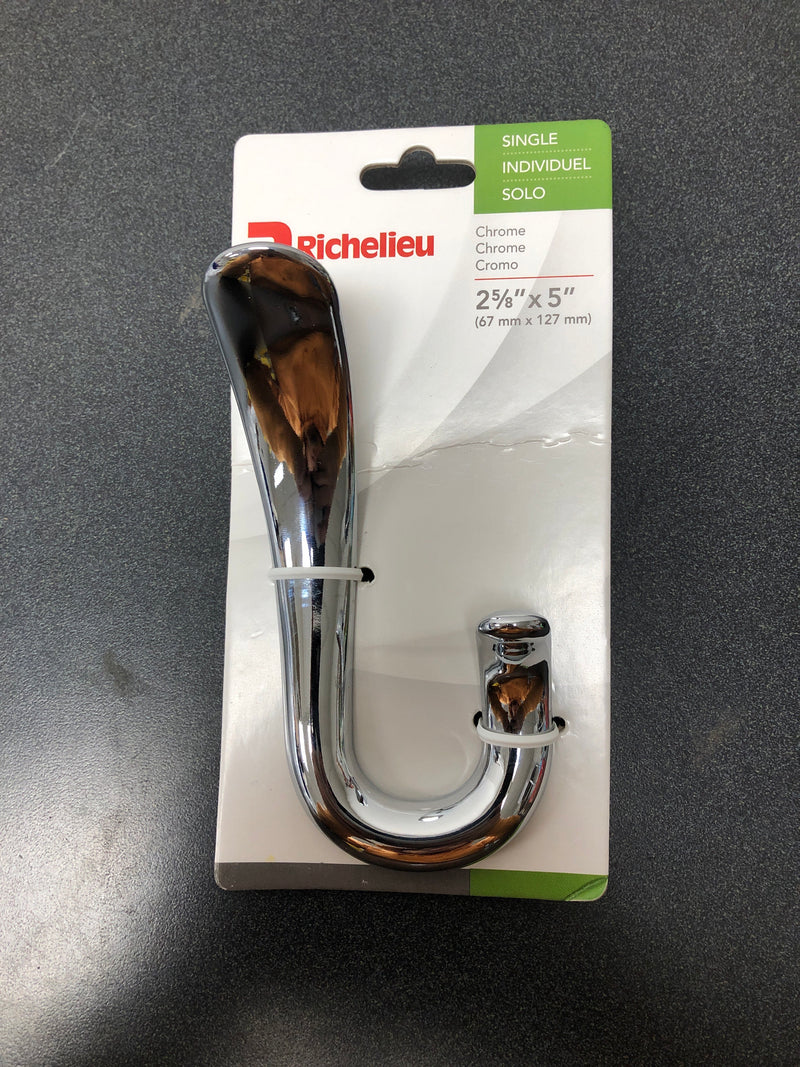 Richelieu RH1813011140 5-1/16 Inch Single Metal Coat Hook - Chrome