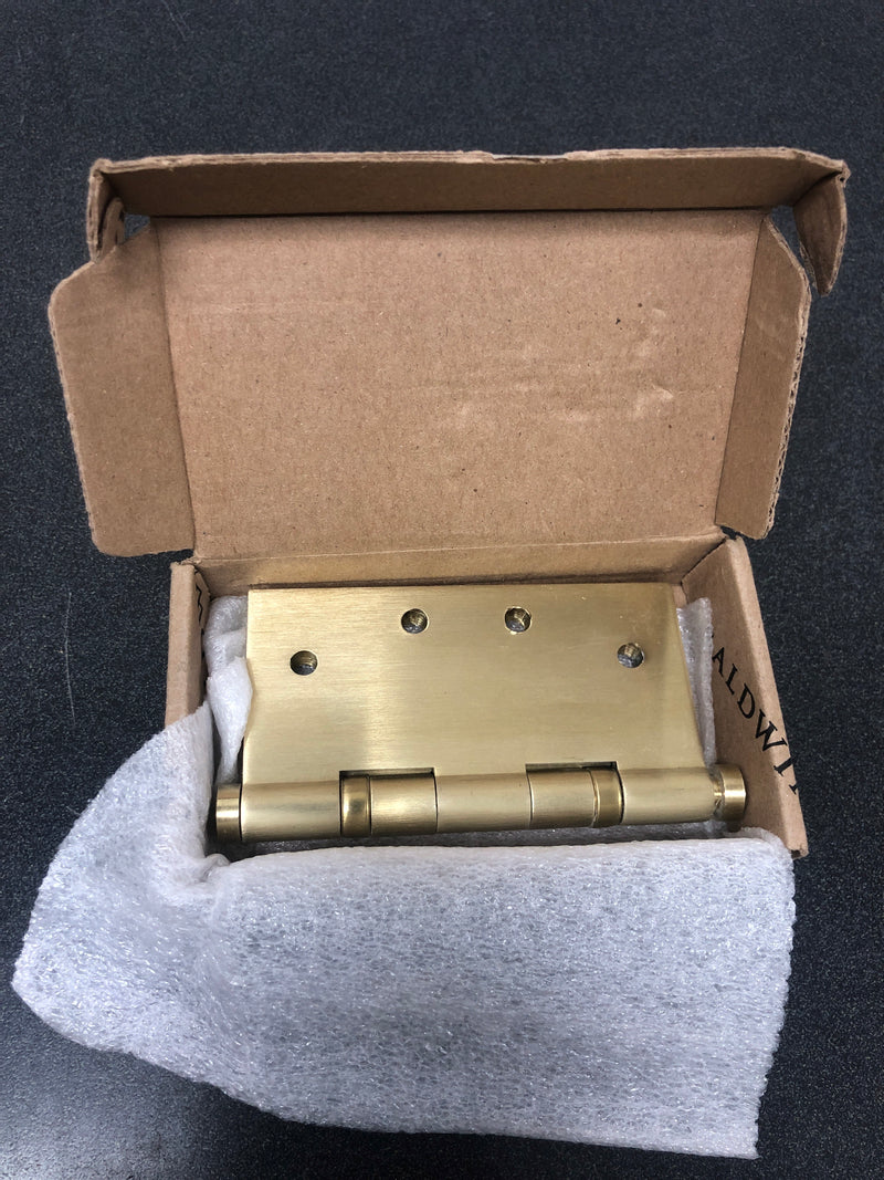 Baldwin 1041044I 4" x 4" Solid Brass Square Corner Ball Bearing Mortise Hinge - Single Hinge - Lifetime PVD Satin Brass
