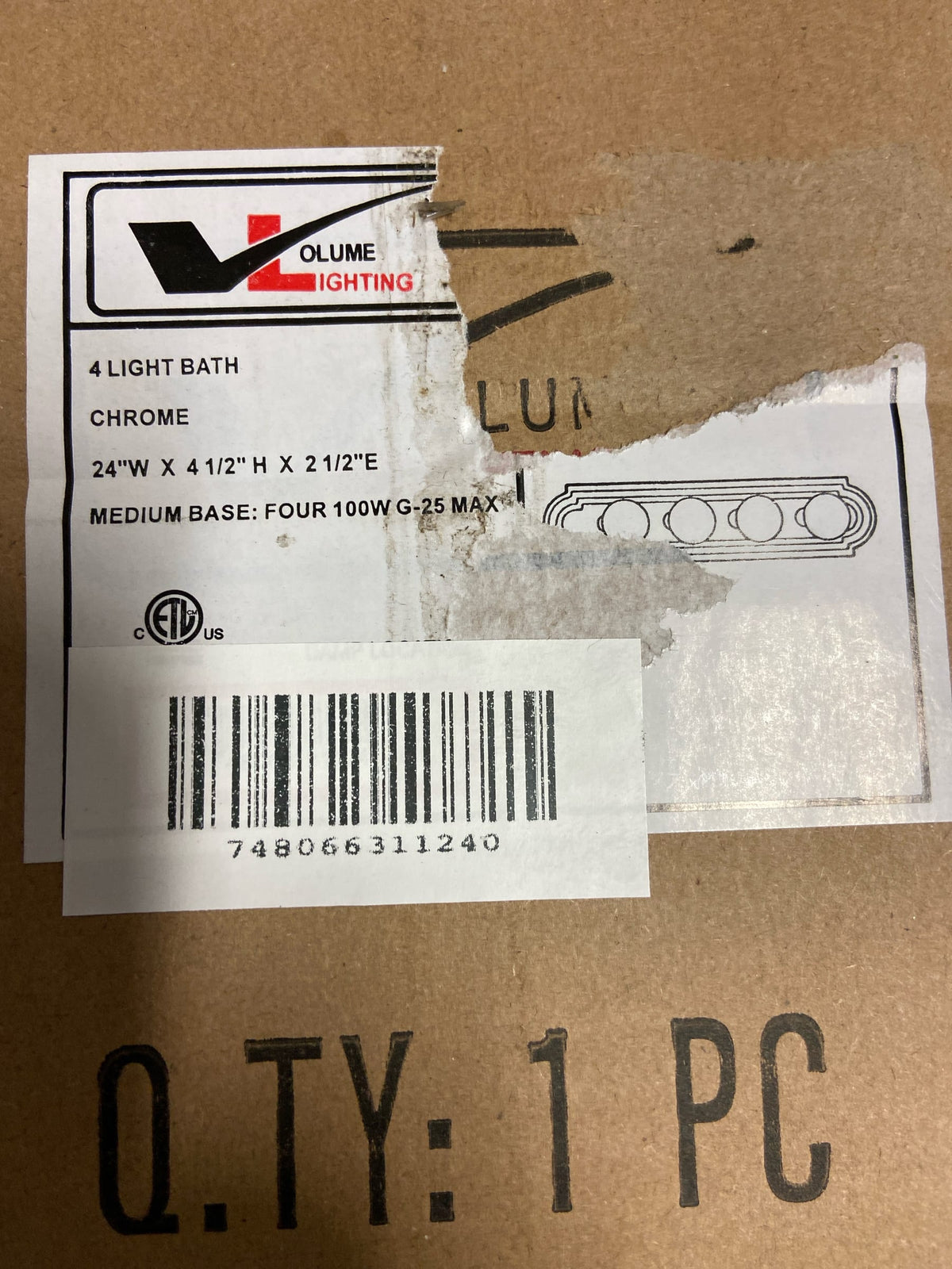 Volume Lighting 1124-3 24" Width 4 Light Bathroom Vanity Strip - Chrome