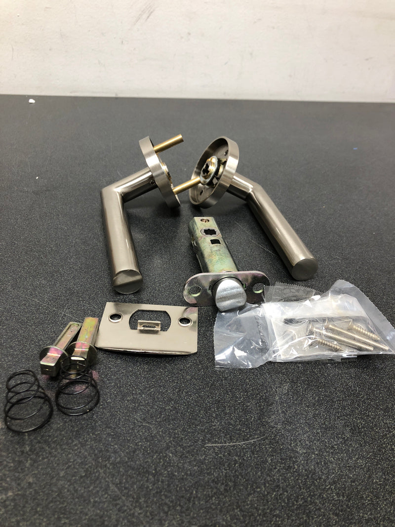 Emtek 5109STUUS15RH Stuttgart Right Handed Passage Door Lever Set with Disk Rose from the Brass Modern Collection - Satin Nickel